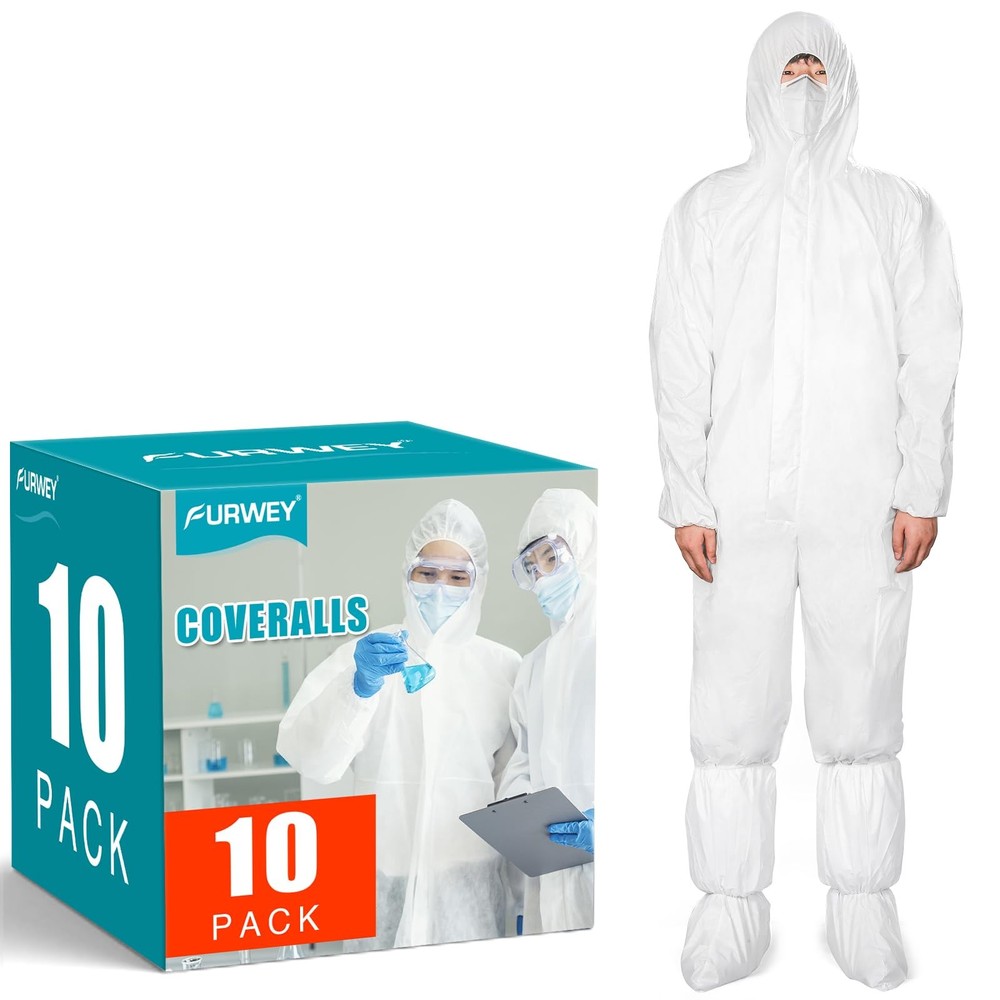 Hazmat Suits 10Pack Disposable Protective Coveralls, Heavy Duty Full Body Pai…