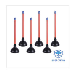Boardwalk Toilet Plunger, 18″ Plastic Handle, 5.63″ dia, Red/Black, 6/Carton