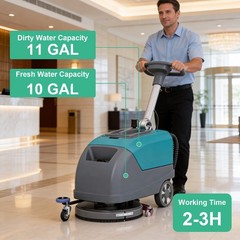 16″ Walk-behind Floor Scrubber Machine 24000 Sqft/h 11-gal Tank 24″ Suction