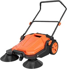 25.6 Inch Manual Push Floor Sweeper Walk-Behind Hand Push Sweeper for Patio