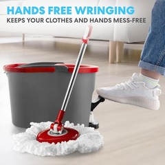 SIMPLI-MAGIC 79349 Spin Mop Cleaning System with 3 Microfiber Kit, Red/Black