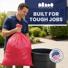 Plasticplace 55-60 Gallon Trash Bags 1.2 Mil Red Heavy Duty Garbage Can Liners