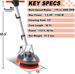 15″ Floor Buffer Machine, Commercial Floor Scrubber Machine with Brushes and Pad