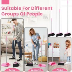 REEWII Pink Broom and Dustpan Set,58” Long Adjustable Handle Small