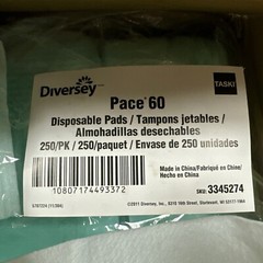 Diversey Pace 60 Pads – 225 Pack 60 cm Wet Mop, White, Microfiber D3345274