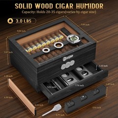 LIHTUN Cigar Humidor, Glass Top Desktop Humidor Box, CH-1, Woodgrain