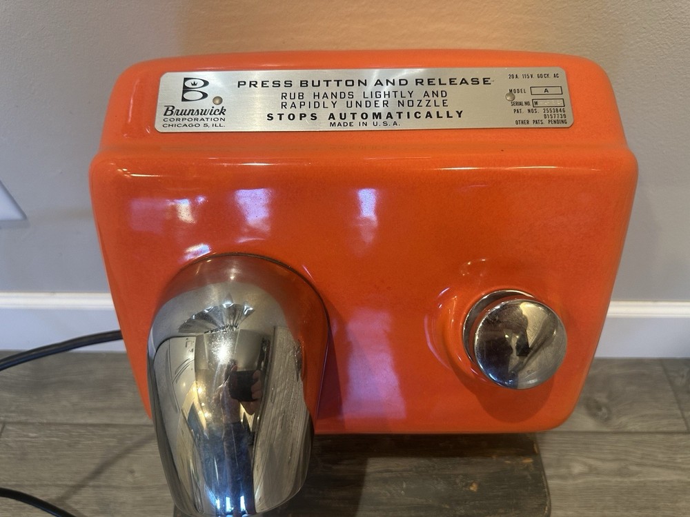 NOS Brunswick Model A Hand Dryer (World Hand Dryer) Orange Bowling Alley Vintage
