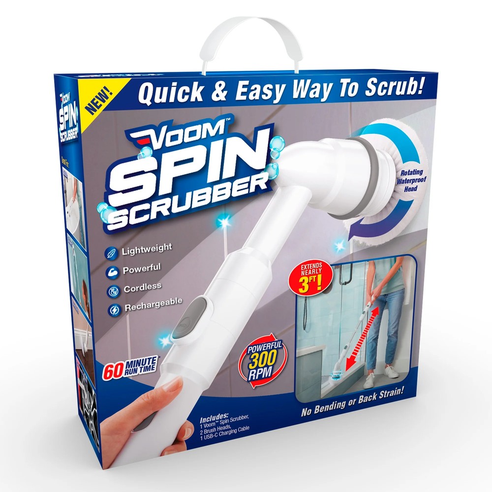 Voom® Spin Scrubber Cordless Scrubbing Brush Rechargeable 300RPM 2 Heads