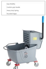 26 QT Grey Space Saving Combo Mop Bucket and Side Press Wringer Lavex