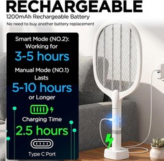 (2 Pack)Fly Bug Zapper Racket, Swatter Electric,USB-C Rechargeable Electric Fly