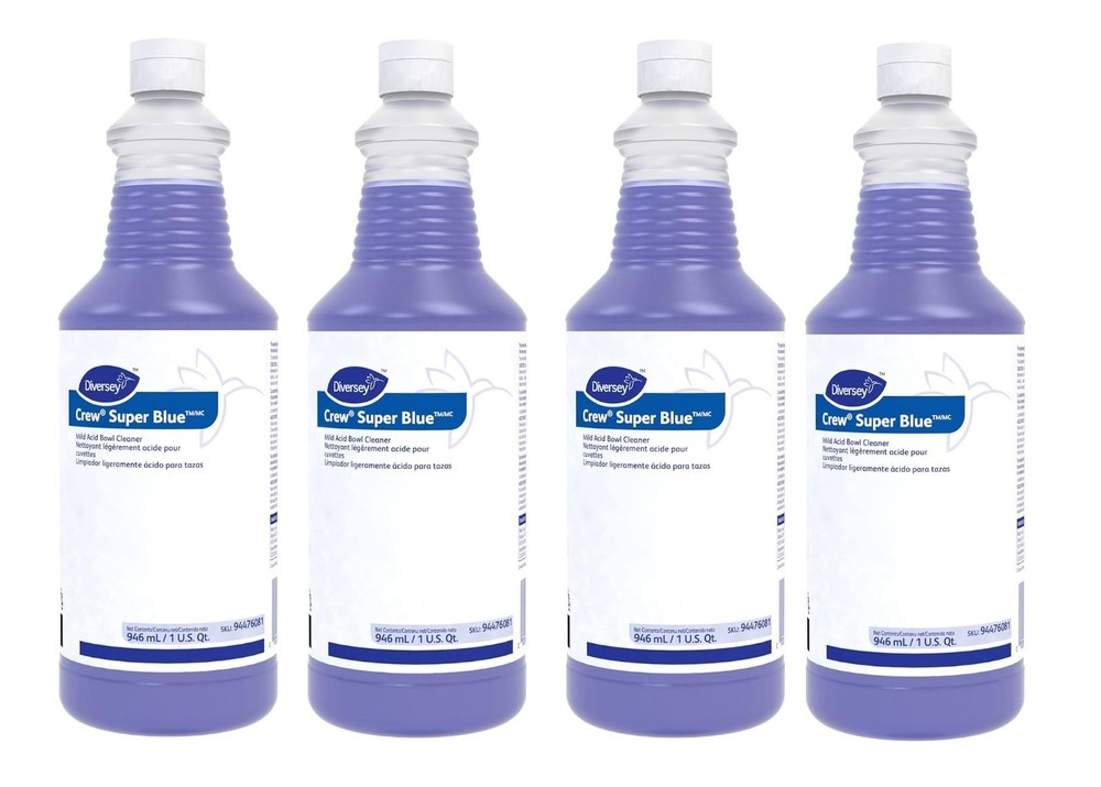 4 Bottles Diversey Crew Super Blue Mild Acid Bowl Cleaner 1qt each, 94476081