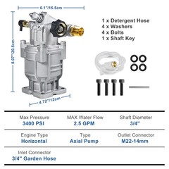 TOOLCY Upgraded Integrated Pressure Washer Pump, 3/4″ Integrated, Silver