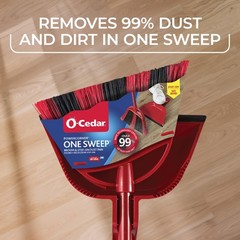 O-Cedar Sweep Broom with Step-On Dustpan | PowerCorner One Broom, Red