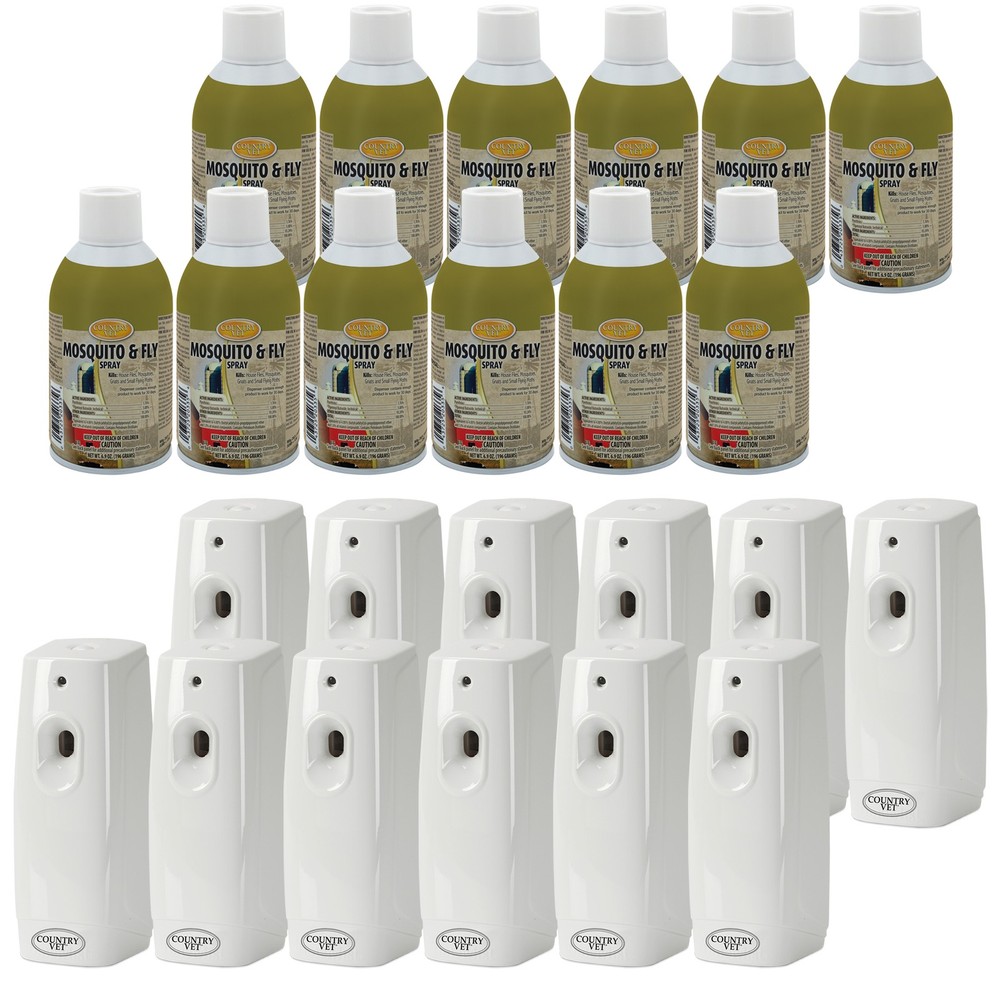 Country Vet Mosquito+Fly Metered Spray Refill (Case of 12) & Automatic Metered