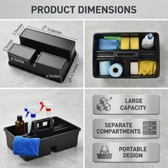 3-Compartment Plastic Cleaning Caddy Basket – Stackable 3 Compartments Black