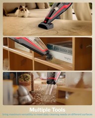 Handheld cordless vacuum cleaner for pet hair, rechargeable, red.