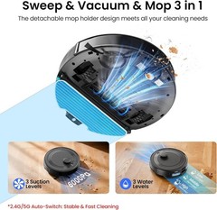 Lefant LiDAR Robot Vacuum and Mop Combo,75-Days Self-Emptying,6000Pa Black