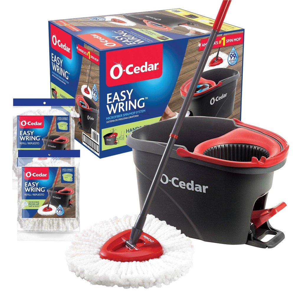 O-Cedar EasyWring Microfiber Spin Cleaning System + 2 Extra Refills, Red/Gray