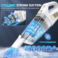 CKIKH Handheld Vacuum Cordless, 15000PA Strong Suction Hand Held White & Gold