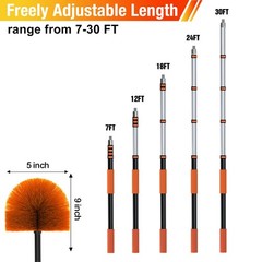 Laanpole 30Ft Cobweb Duster Extension Pole Spider Web Brush For Cleaning