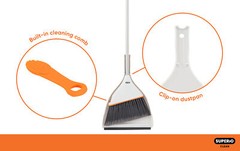 Superio Angle Broom with Clip-On Dustpan Set Angle Shape to Reach Narrow Spaces
