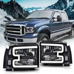 LED DRL Headlamps For Ford F250-F550 Super Duty 05-07 Clear Lens Black Housing