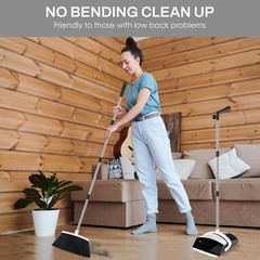 EZKEY Broom and Dustpan Set for Home, 51-in Long Medium, Black White