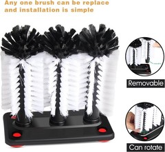 Glass Washer Brush Cleaner – 3 Brushes per Base Medium, White, Black