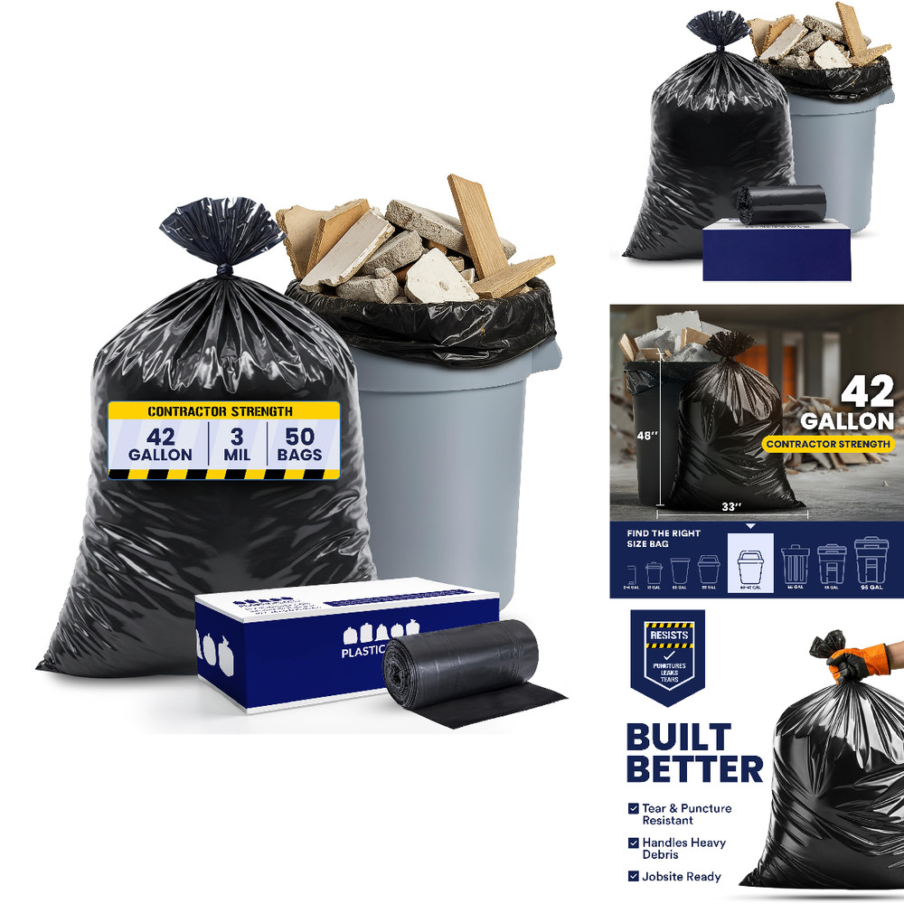 Plasticplace Contractor Trash Bags 42 Gallon 4.0 Mil Black Heavy Duty Garbage