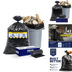 Plasticplace Contractor Trash Bags 42 Gallon 4.0 Mil Black Heavy Duty Garbage