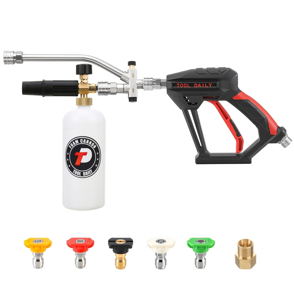 Tool Daily Short Pressure Washer Gun with Foam Cannon, Dual Black, White, Red