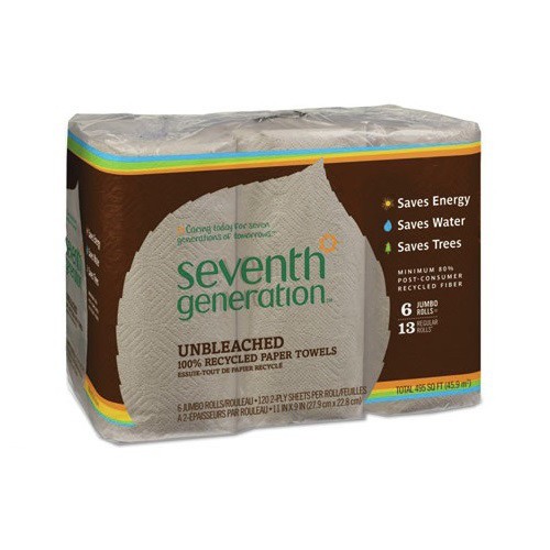 Seventh Generation 13737 100% Recycled Paper Kitchen Towel Rolls (4/Carton) New