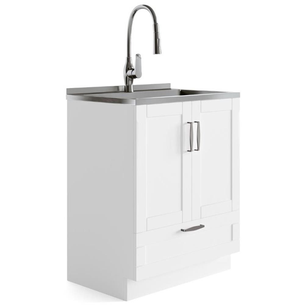 Bowery Hill Contemporary 28″ Laundry Sink Cabinet in White Finish