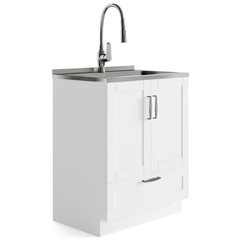 Bowery Hill Contemporary 28″ Laundry Sink Cabinet in White Finish