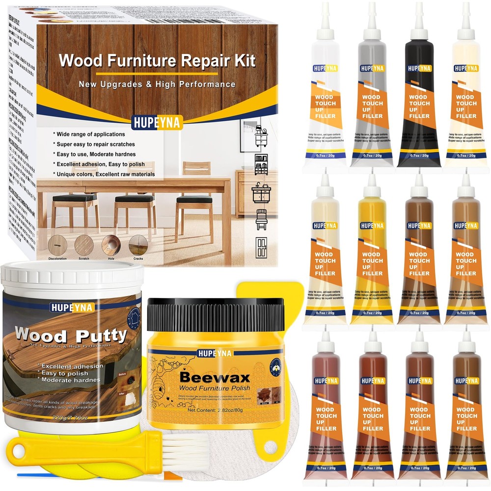 Hupeyna Wood Furniture Repair Kit, 21 Pcs Touch Up Putty, 12 Color
