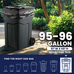 Plasticplace 95-96 Gallon Garbage Can Liners 3 Mil Black Heavy Duty Trash Bags