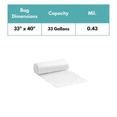 Star Seal HDPE Natural Trash Can Liners Bag 0.43 Mil 33″x40″ 33 Gallons 250 Pcs