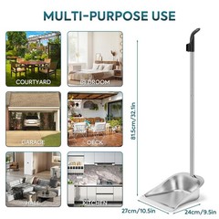 Yangbaga Dust Pans with Long Handle – 35”Heavy Duty dustpan only, Silver