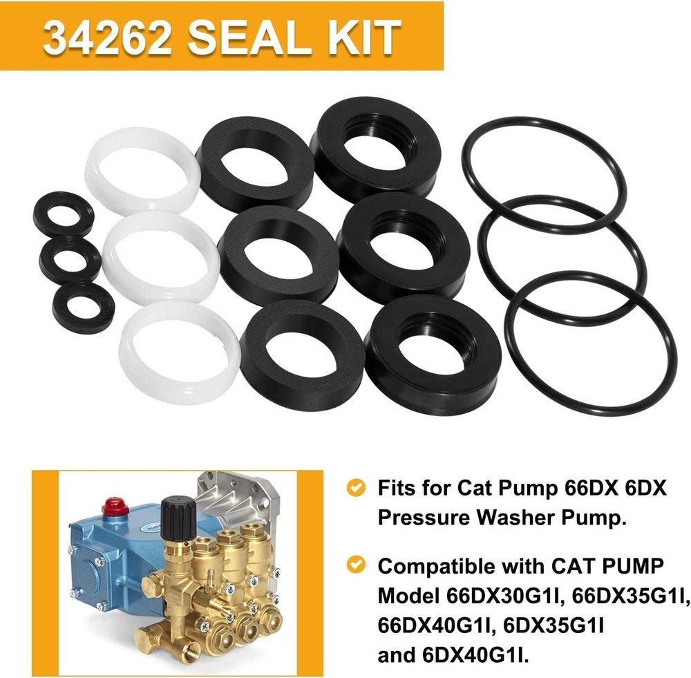 34262 Seal Kit for Cat Pump 66DX 6DX Pressure Washer Pump 66DX40G1I, 6DX35G1I