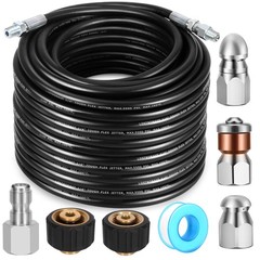 Sewer Jetter Kit – Drain Cleaner Tool Clog Remover Includes Tough Flex…