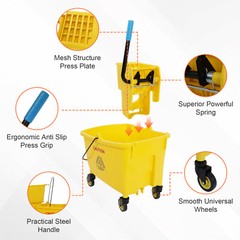 Commercial Mop Bucket with Wringer Side Press on Wheels, 35 Quart Mop Bucket wit