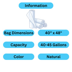 Trash Can Liner Bags 40-45 Gal 250 Pieces 40″ x 48″ HDPE Natural 0.63 Mil