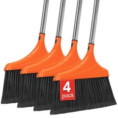 4 Pack Heavy-Duty Angle Broom for Floor Cleaning with 4 Pack, Orange and Grey
