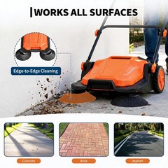 25.6″ Manual Push Floor Sweeper, Walk-Behind Hand Push Sweeper w/ 5-Gallon Bin