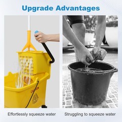 35 Quart Drain Outlet Commercial Mop Bucket with Wringer Side Press on Wheels
