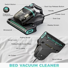 Haushof Mattress Vacuum Cleaner 15Kpa Bed Vacuum Cleaner 275Nm Uv-C Light 140F