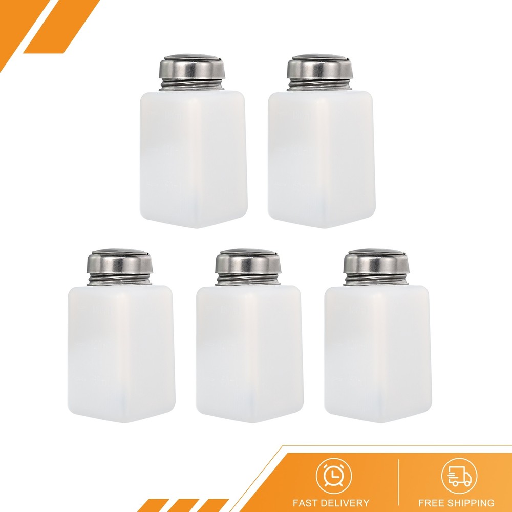5PACK 6oz/180ml Alcohol Push Down Pump Dispenser Bottle Press White