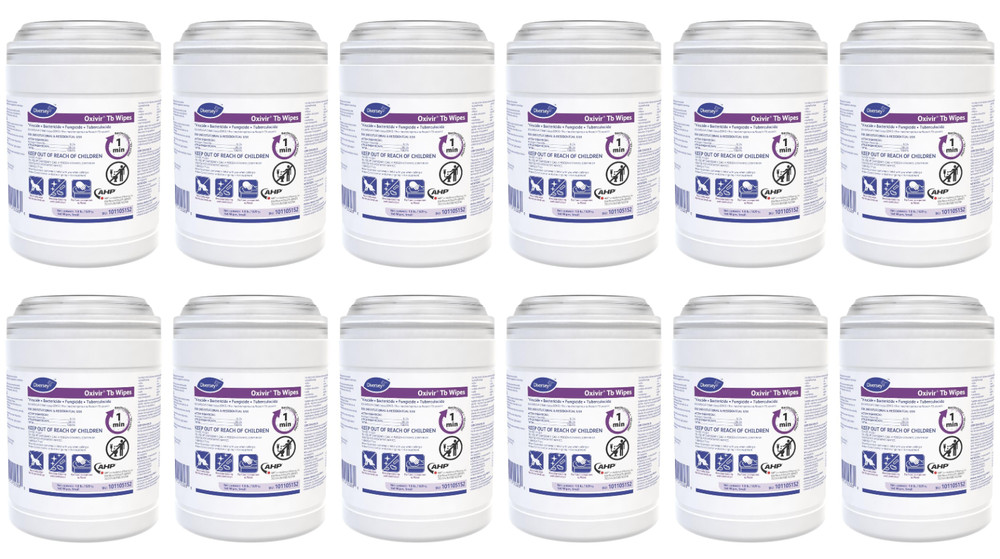Case of 12 RTU Diversey Oxivir TB Disinfectant Wipes 160 Ct Canister Unscented