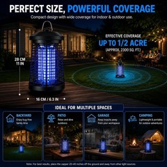Bug Zapper Outdoor Indoor, 18W Electric Mosquito Zapper 4200V, UV Light Fly
