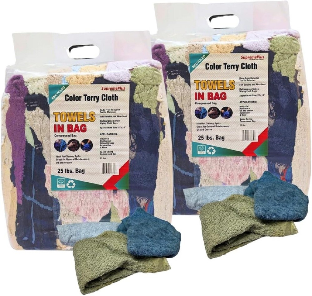Recycled Color Terry Towel for Cleaning – 50 lbs. Case 2 x 25 lbs. Comp Bags